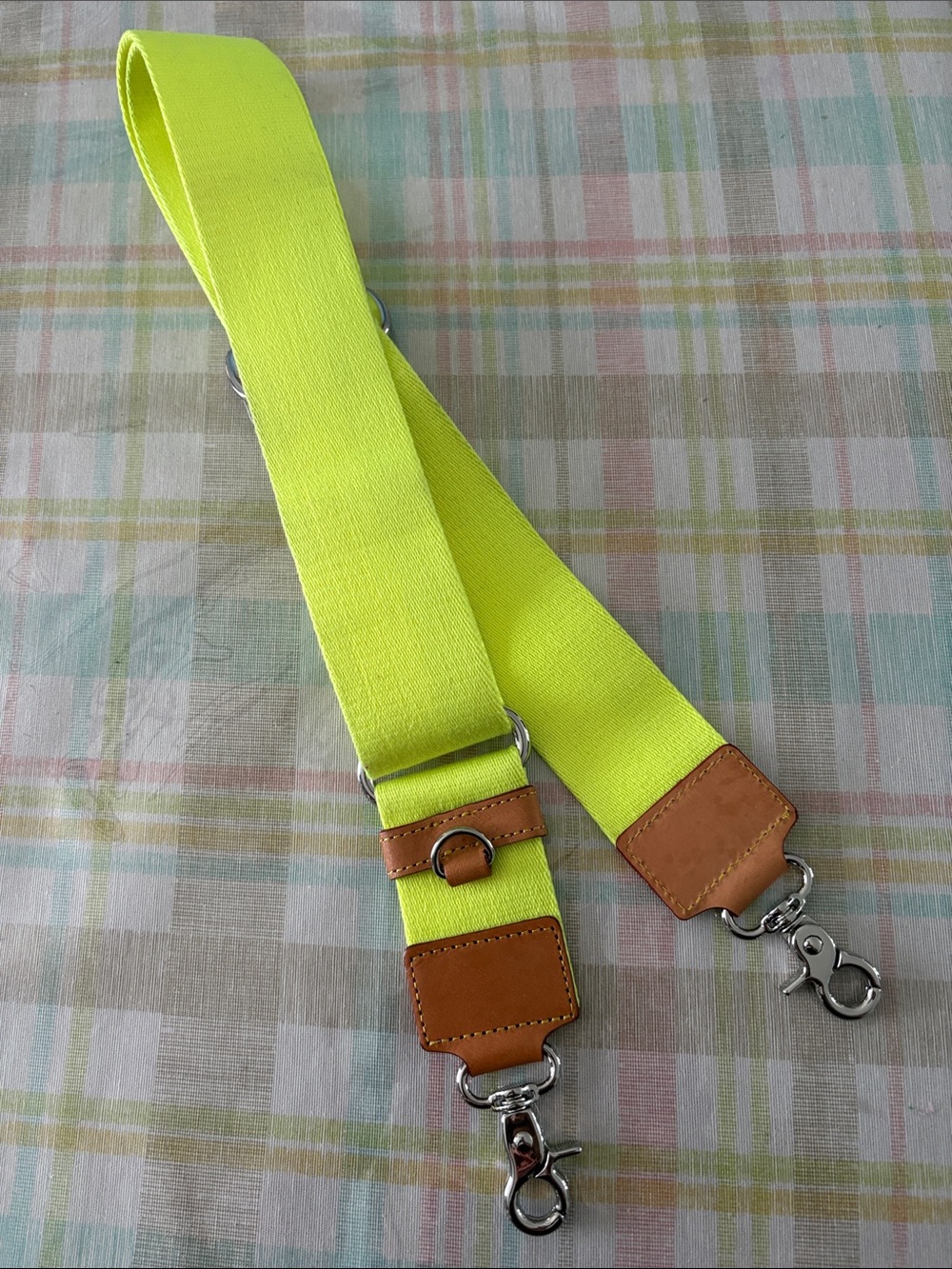 MZ Wallace Adjustable Neon Yellow Crossbody Strap with Tan Leather Accents